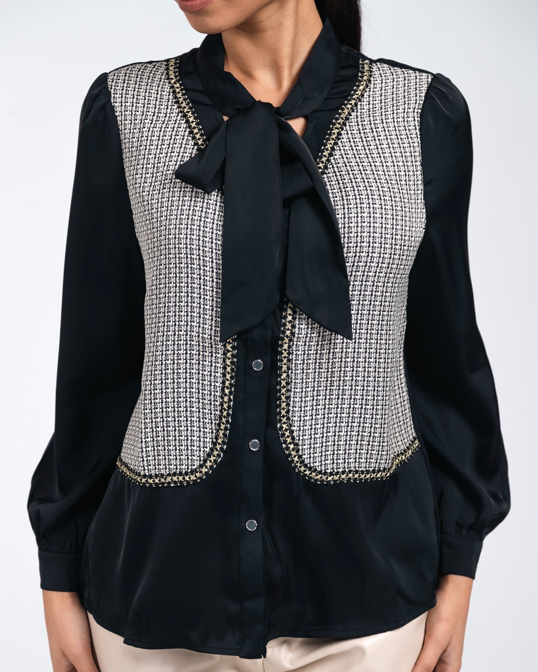 Pankh Belle Chic Satin Bow Collar Shirt