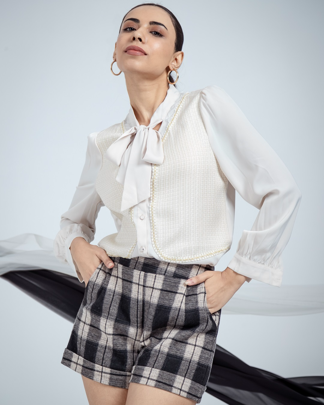 Pankh Belle Chic Satin Bow Collar Shirt