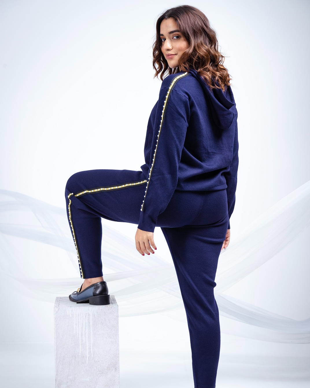 Pankh Glee Pearl Embelished Hoodie & Jogger Coord Set