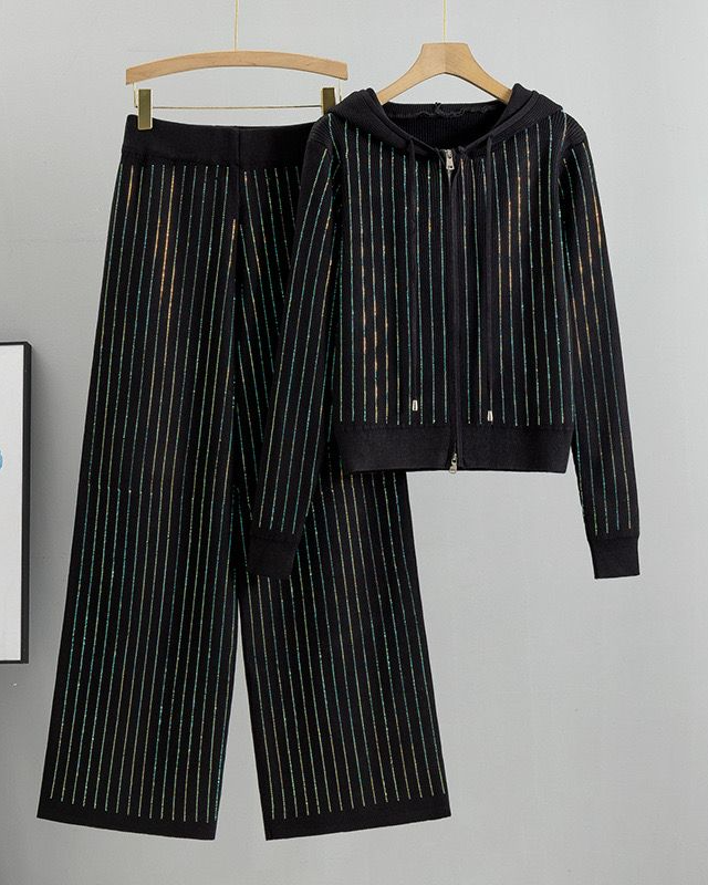 Pankh Vibly Rhinestone Embelished Winter Zipper Jacket and Pant Coord Set