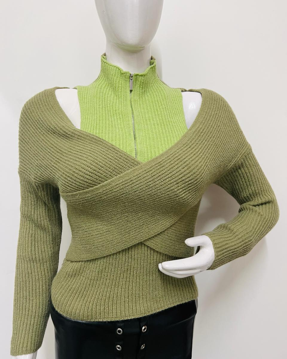 Pankh Marcia Dual Shade Knit Wool Top