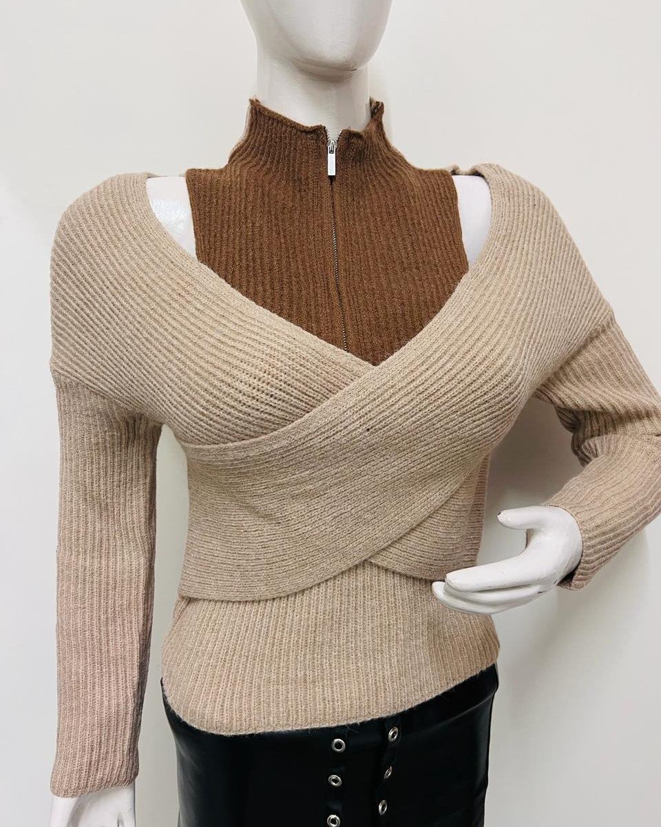 Pankh Marcia Dual Shade Knit Wool Top