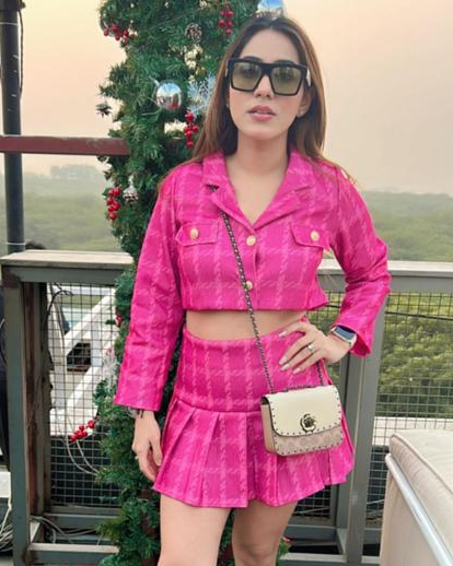 Pankh Flores Tweed Crop Blazer With Skirt Set