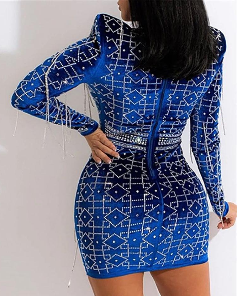 Pankh Anslie Rhinestone Velvet Tassel Dress