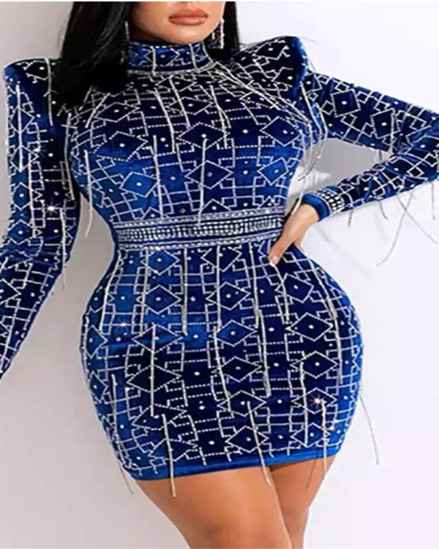 Pankh Anslie Rhinestone Velvet Tassel Dress