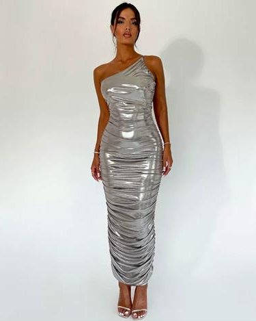 Pankh Zoa Metallic Shimmer Backless Maxi Party Wear Dress
