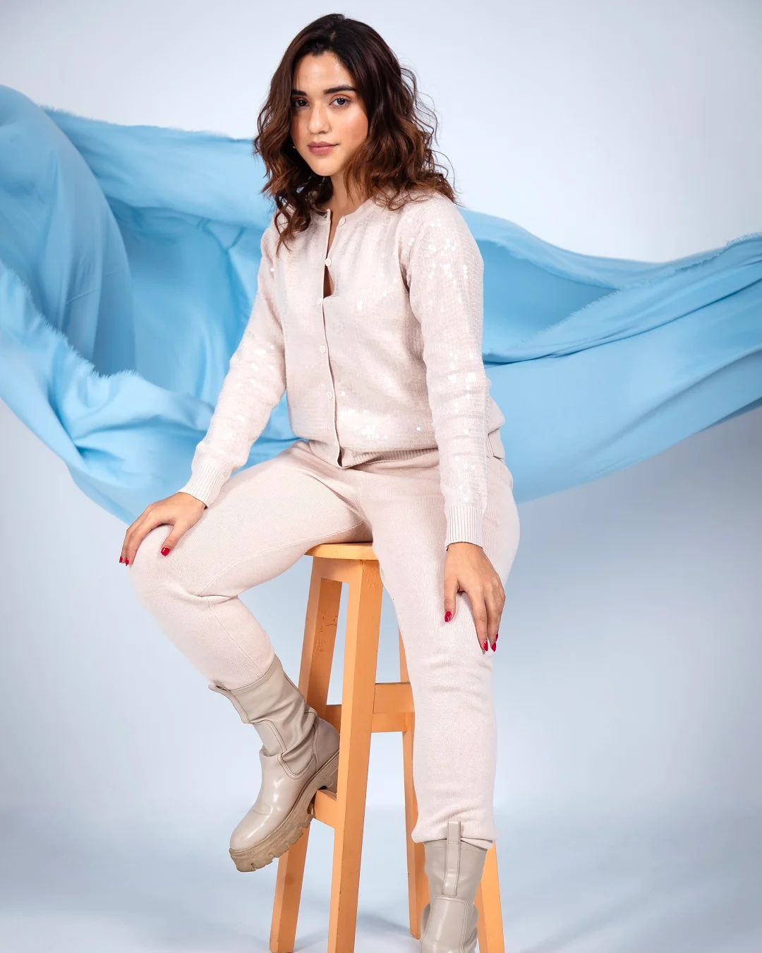 Pankh Peppy Donald Knit Wool Sequin Jacket and Pant coord set