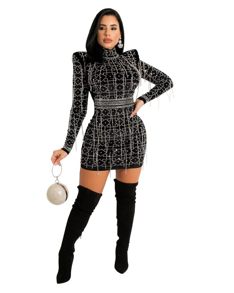 Pankh Anslie Rhinestone Velvet Tassel Dress