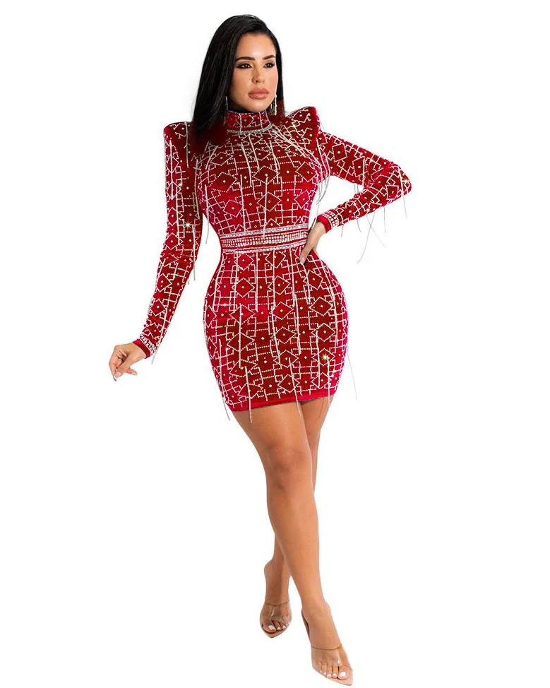 Pankh Anslie Rhinestone Velvet Tassel Dress