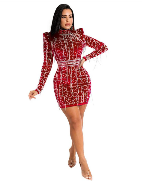 Pankh Anslie Rhinestone Velvet Tassel Dress