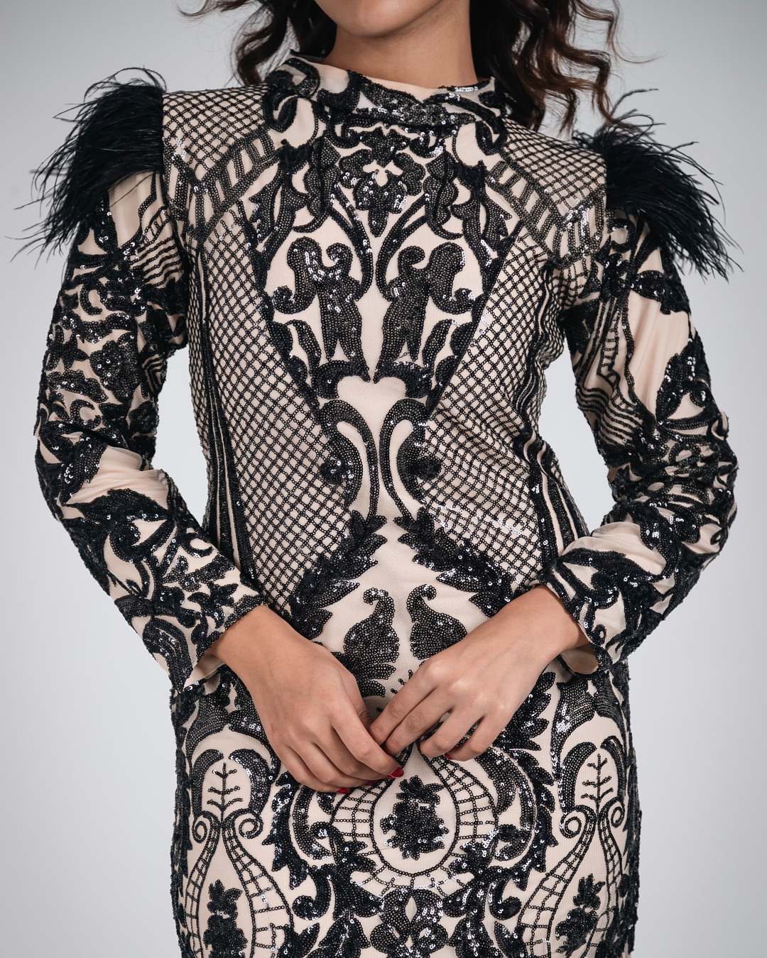 Pankh Zavi Sequin And Fur Luxe Party Short Dress