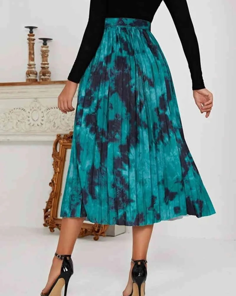 Pankh Zeezu tie and dye pleated skirt with belt(waist 26-34inches)