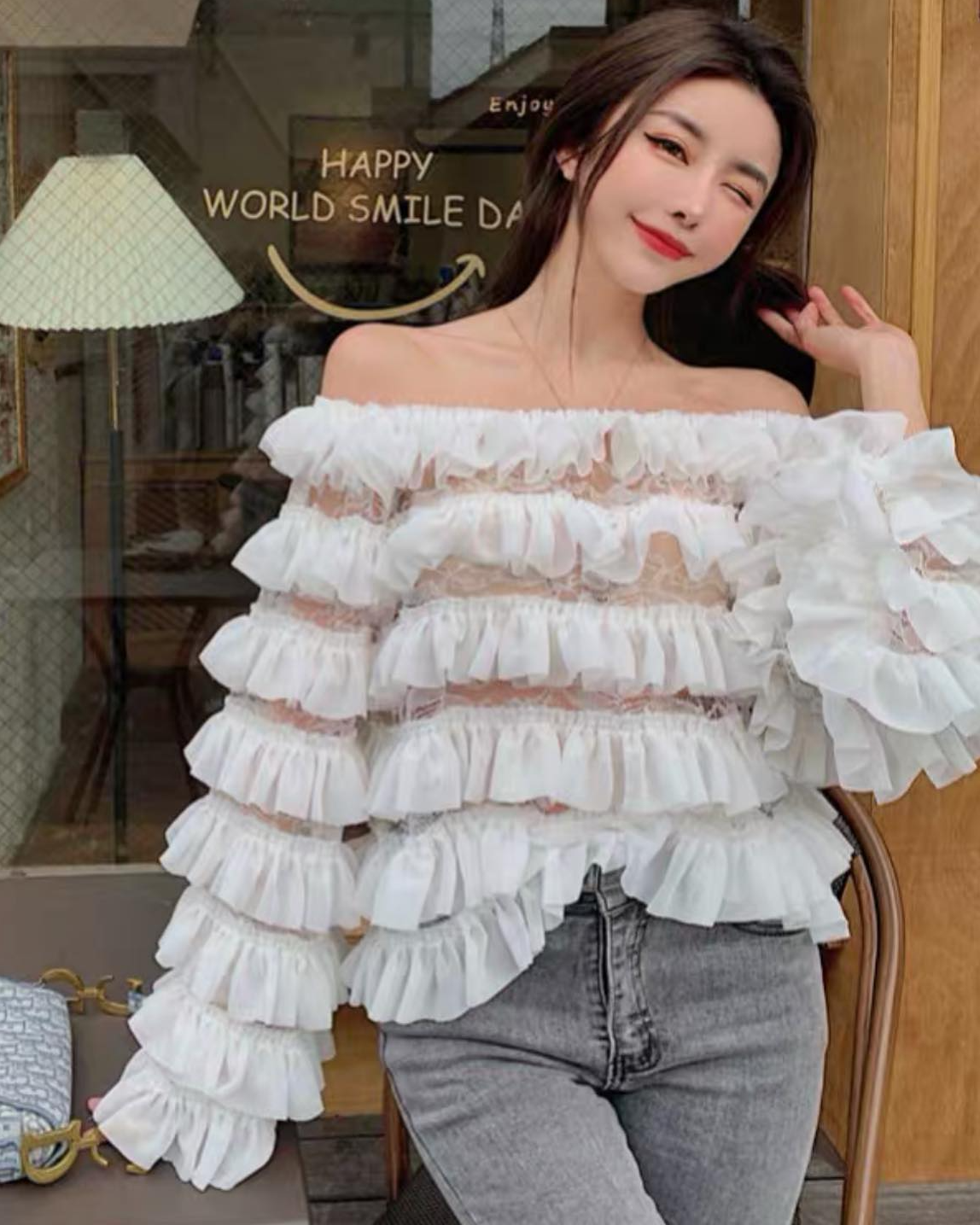 Mila Dramatic Ruffle Net Blouse (fits upto bust 38 inches)