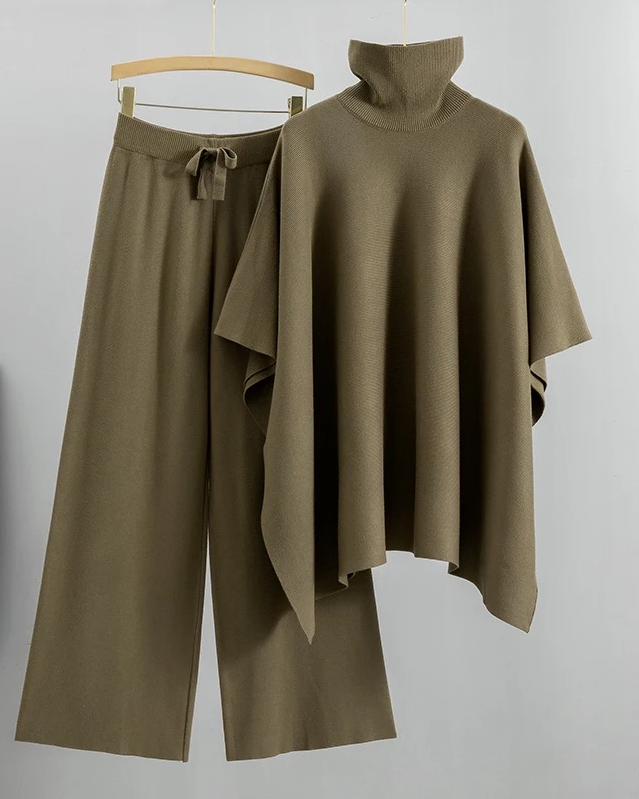 Pankh Mufti Cashmere Poncho Knit Top And Pant Set