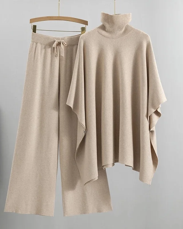 Pankh Mufti Cashmere Poncho Knit Top And Pant Set