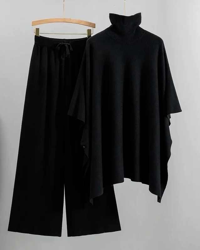 Pankh Mufti Cashmere Poncho Knit Top And Pant Set