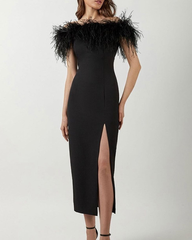 Pankh Vivy Feather Fur Evening Party Dress