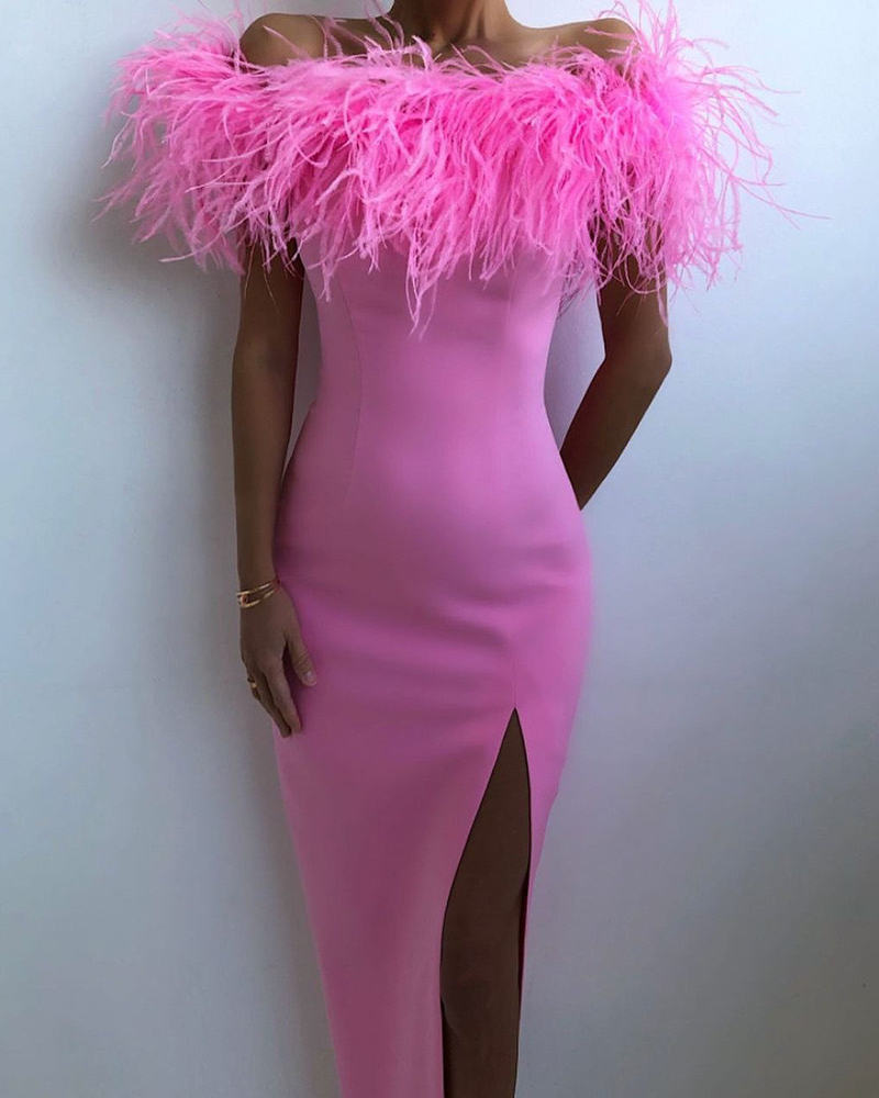 Pankh Vivy Feather Fur Evening Party Dress