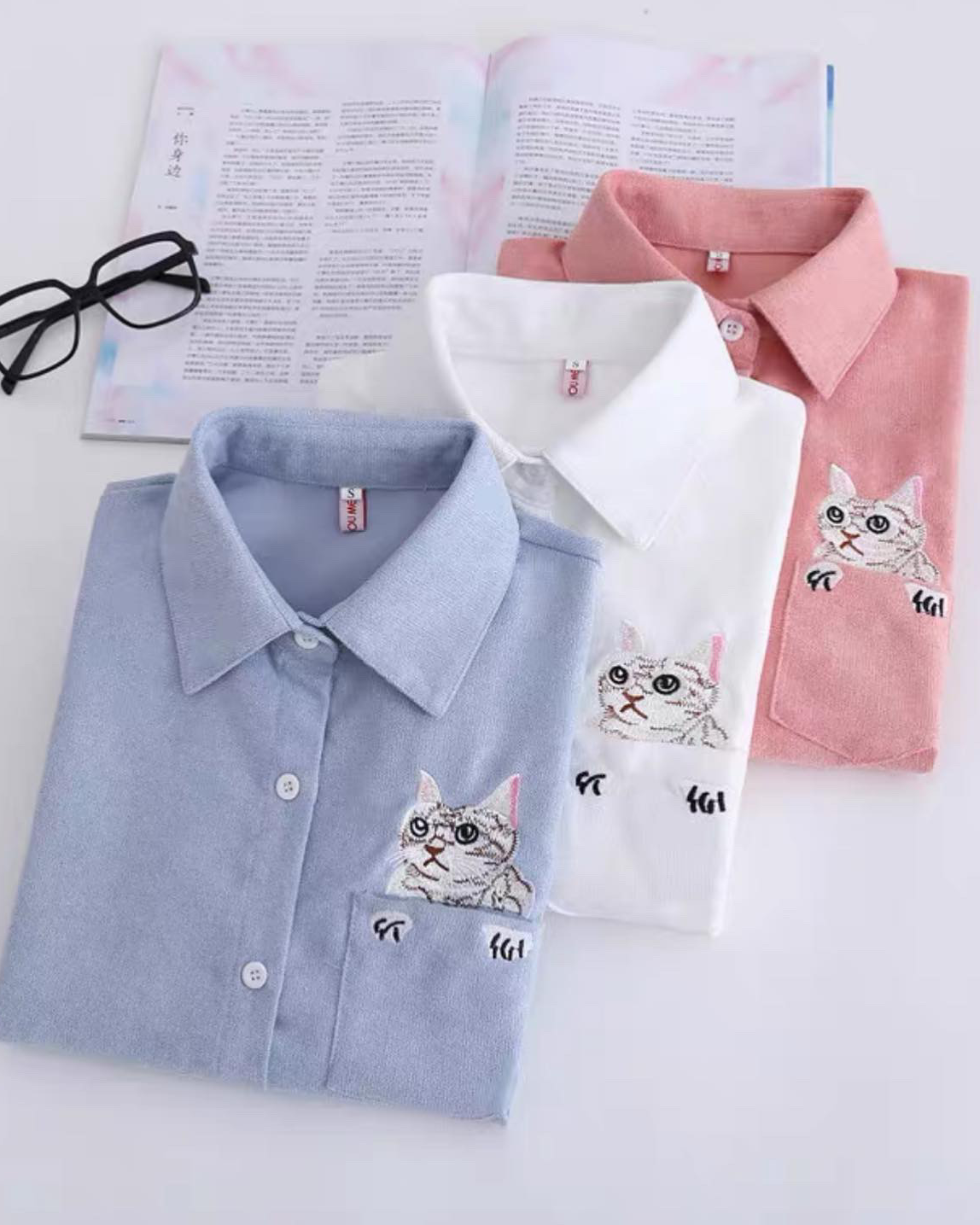MONSTA EMBROIDERED CAT AUTUMN SHIRT (fits upto size l)