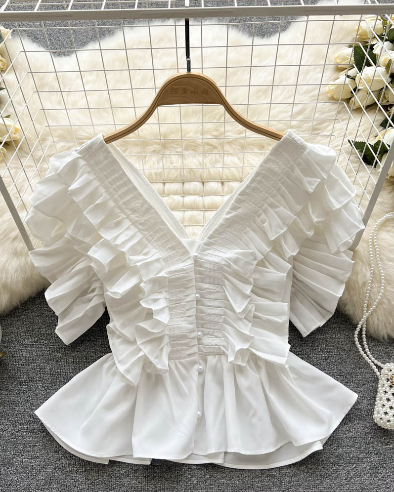 Pankh Carson Frill Pure Cotton V-Neck Blouse