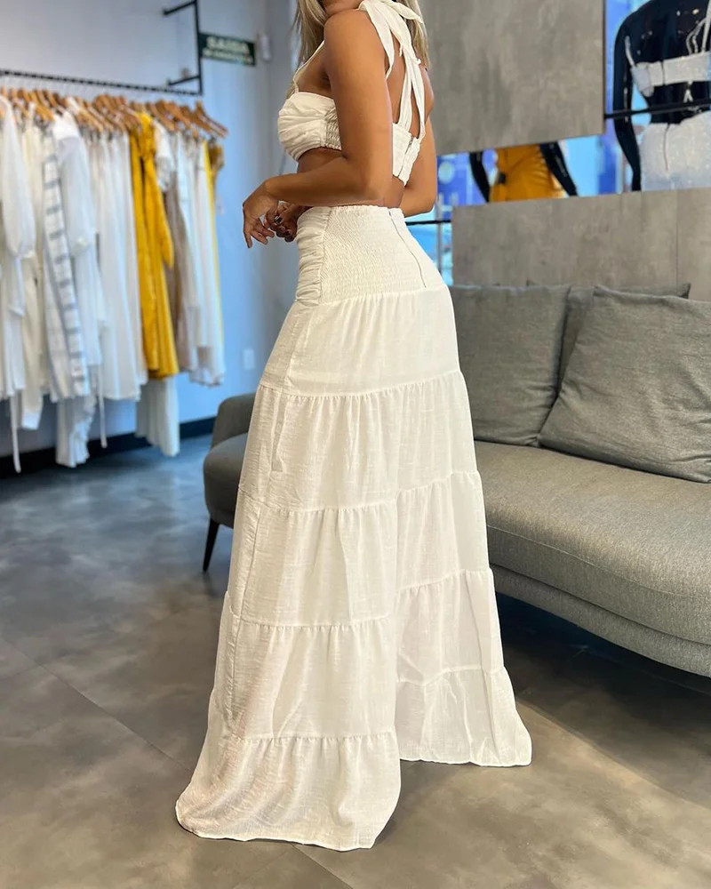 Pankh Beatrice One-shoulder Strappy Pleated Top and Skirt Set