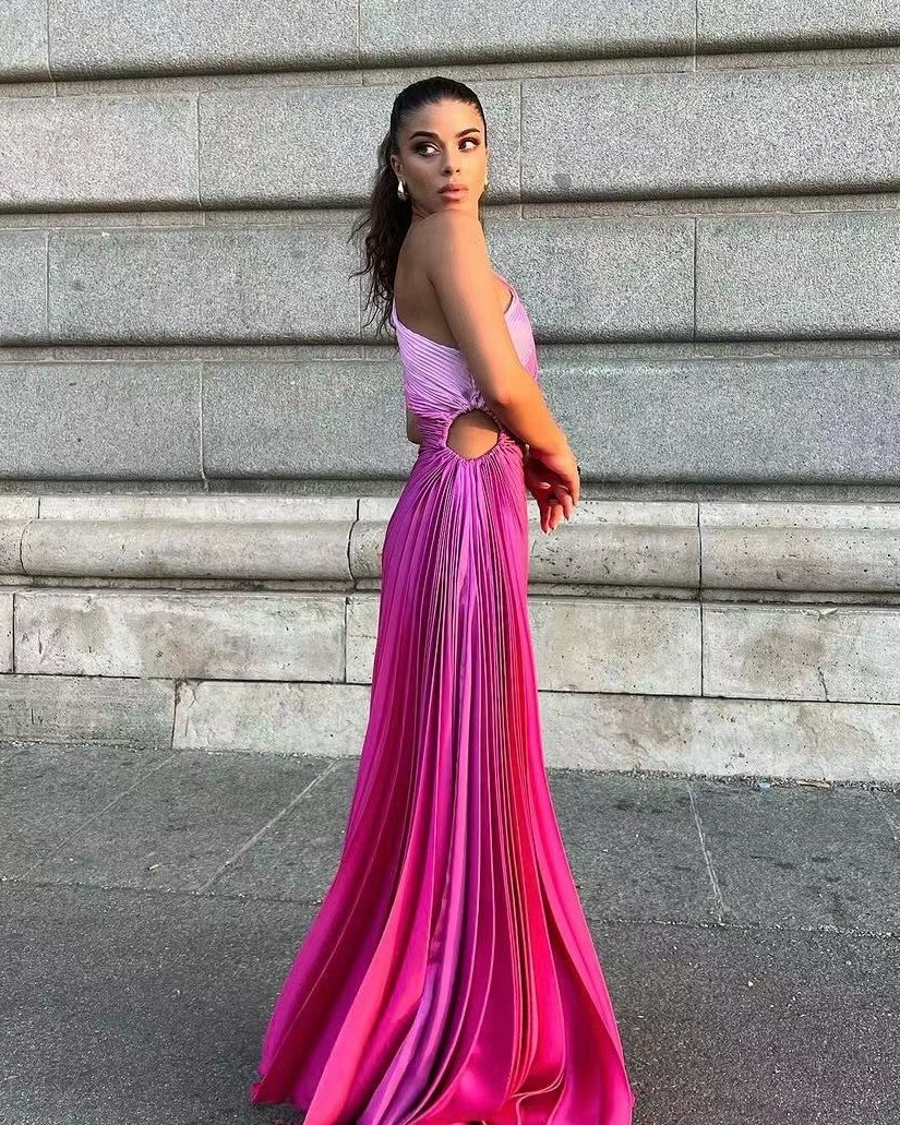 Pankh Welby One Shoulder Tie Dye Pleated Maxi Dress