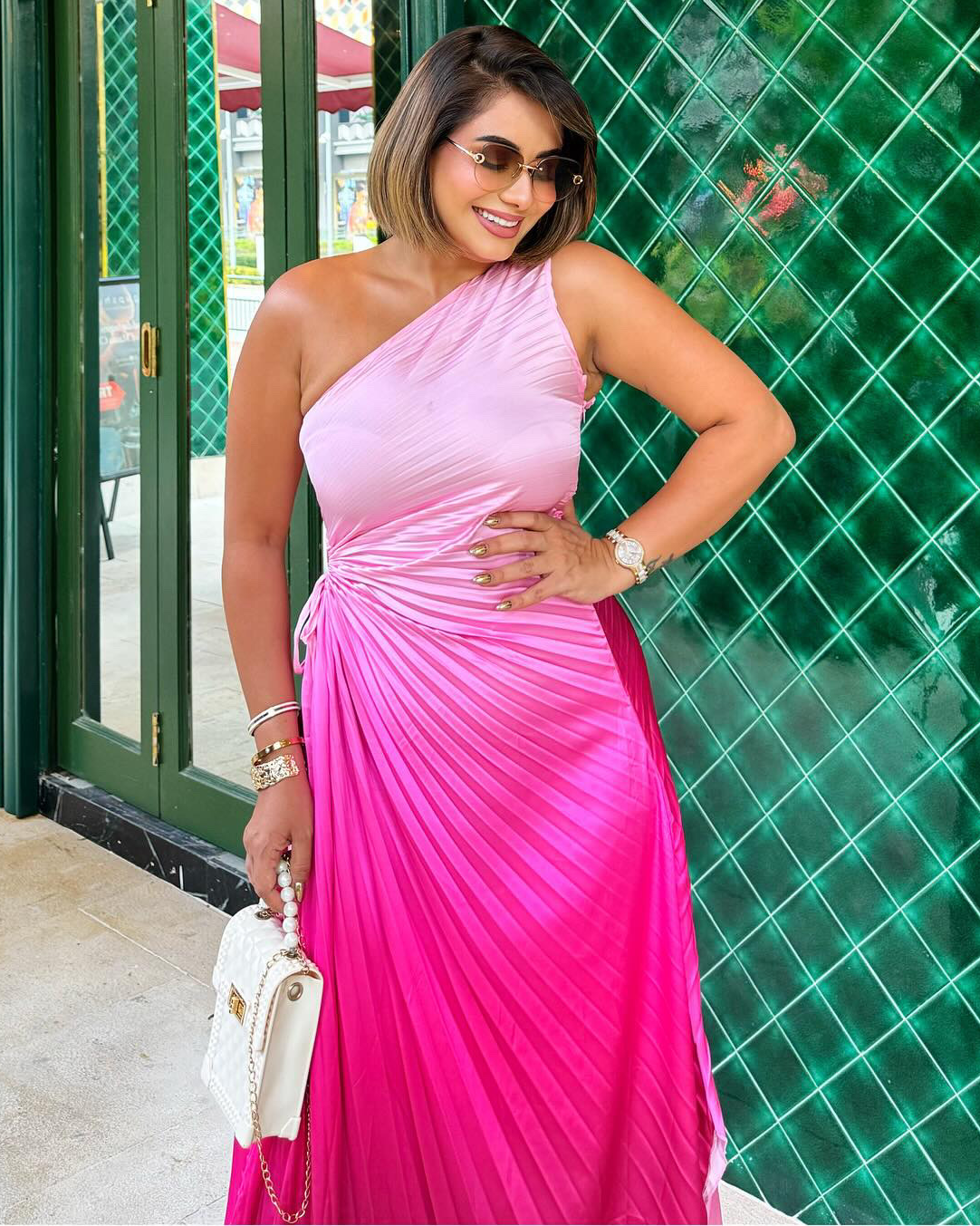 Pankh Welby One Shoulder Tie Dye Pleated Maxi Dress