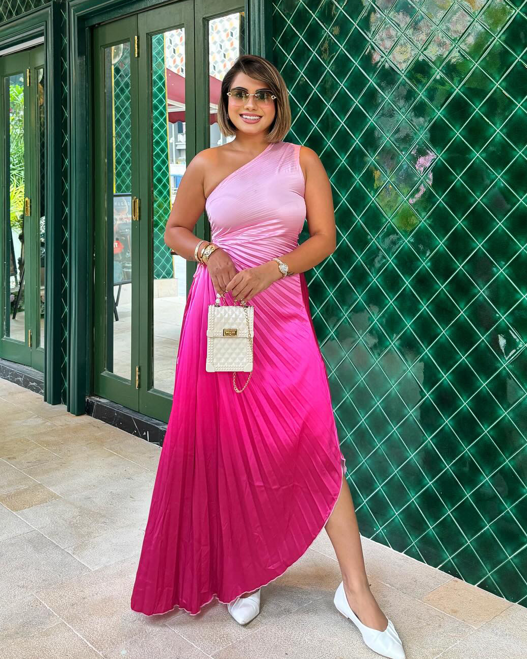 Pankh Welby One Shoulder Tie Dye Pleated Maxi Dress