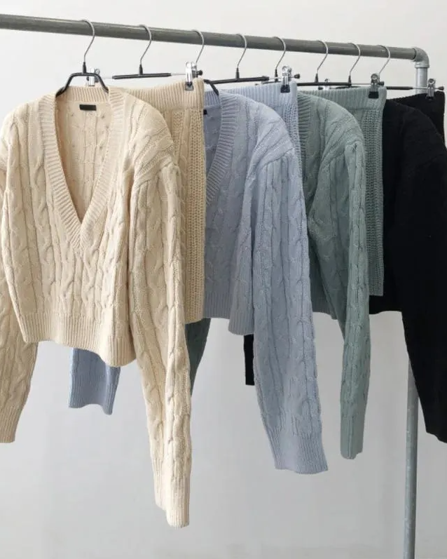 Pankh Ray V-Neck Cable Knit Sweater And Mini Skirt