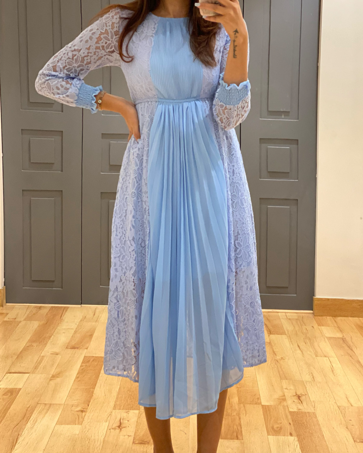 Pankh Pesley half lace half pleated maxi