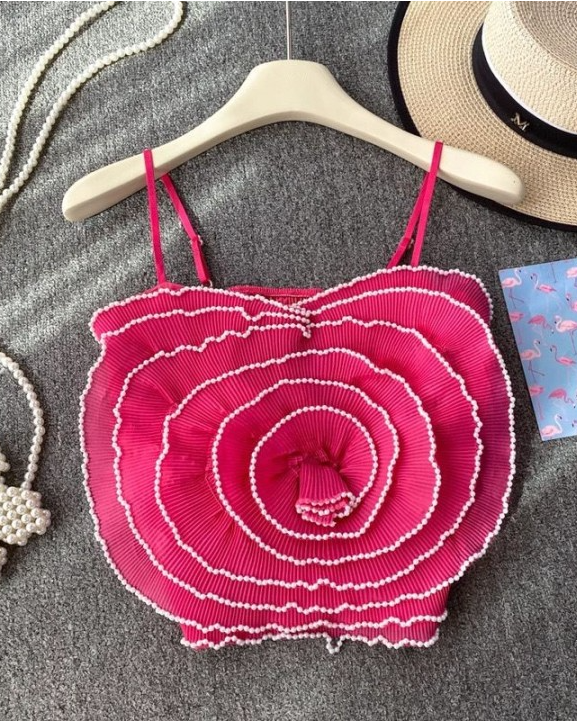 Pankh Frankie Pearl Embellished Beading Rose Strap Top