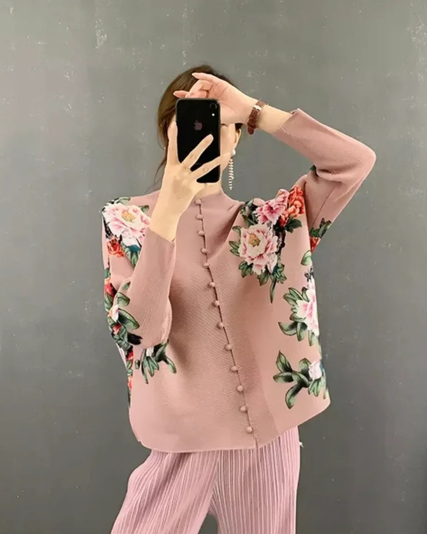 Pankh Claude Women Pin Tuck Pleated Flower Shirt