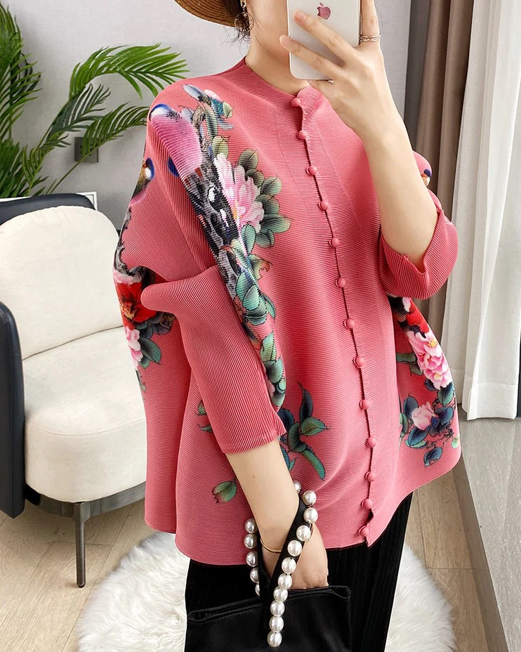 Pankh Claude Women Pin Tuck Pleated Flower Shirt