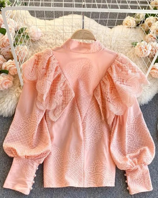 Opal lace and cotton ruffle shirt (fits upto L)