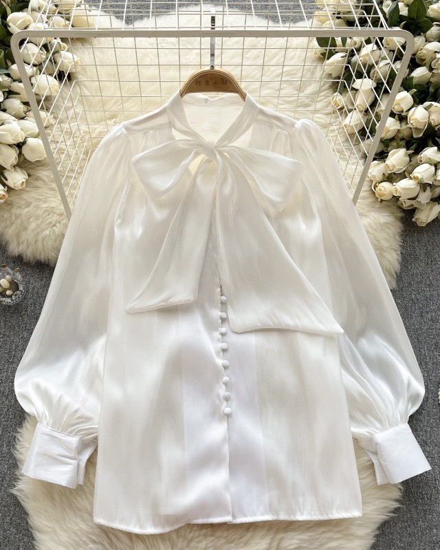 Pankh Jax Organza Bow Tie Long Sleeve Shirt