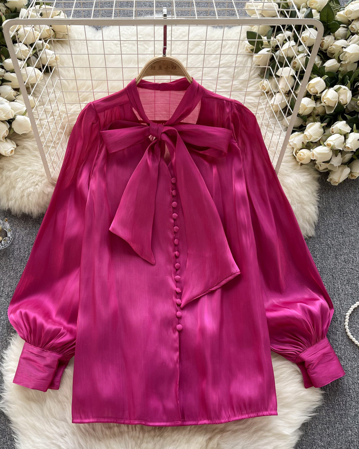 Pankh Jax Organza Bow Tie Long Sleeve Shirt