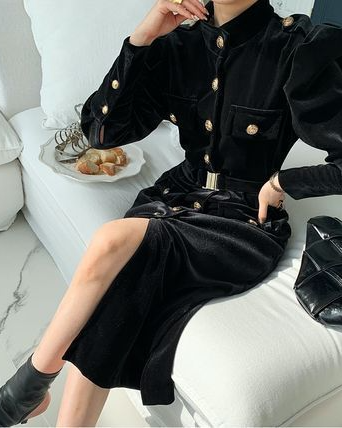 Pankh Lucy Velvet Button Down Dress