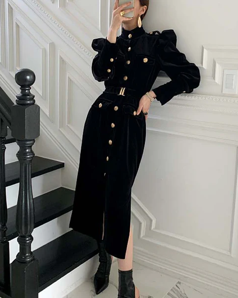 Pankh Lucy Velvet Button Down Dress