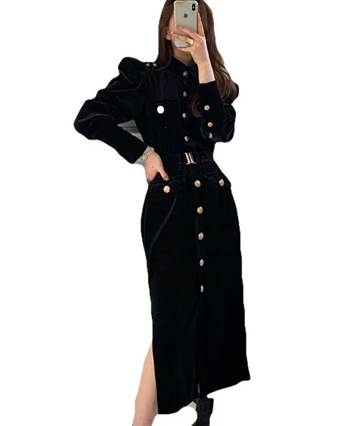 Pankh Lucy Velvet Button Down Dress