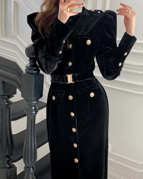 Pankh Lucy Velvet Button Down Dress