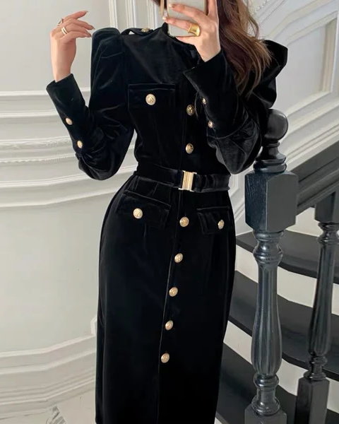 Pankh Lucy Velvet Button Down Dress