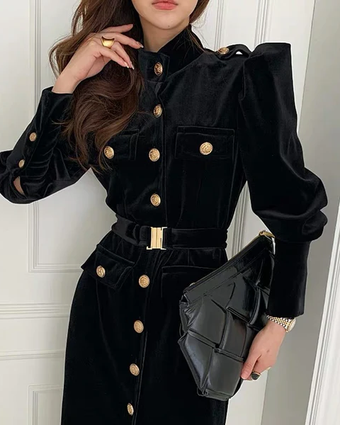 Pankh Lucy Velvet Button Down Dress