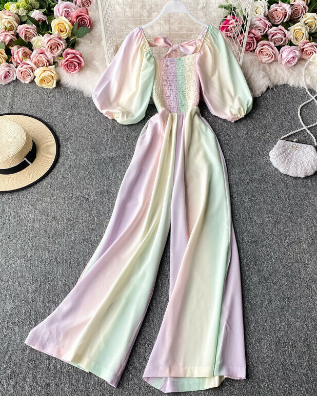 Pankh Zubair Rainbow Clinched Puff Sleeve Jumpsuit