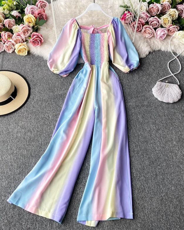Pankh Zubair Rainbow Clinched Puff Sleeve Jumpsuit