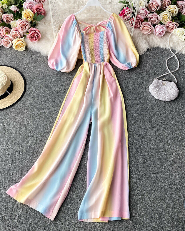 Pankh Zubair Rainbow Clinched Puff Sleeve Jumpsuit