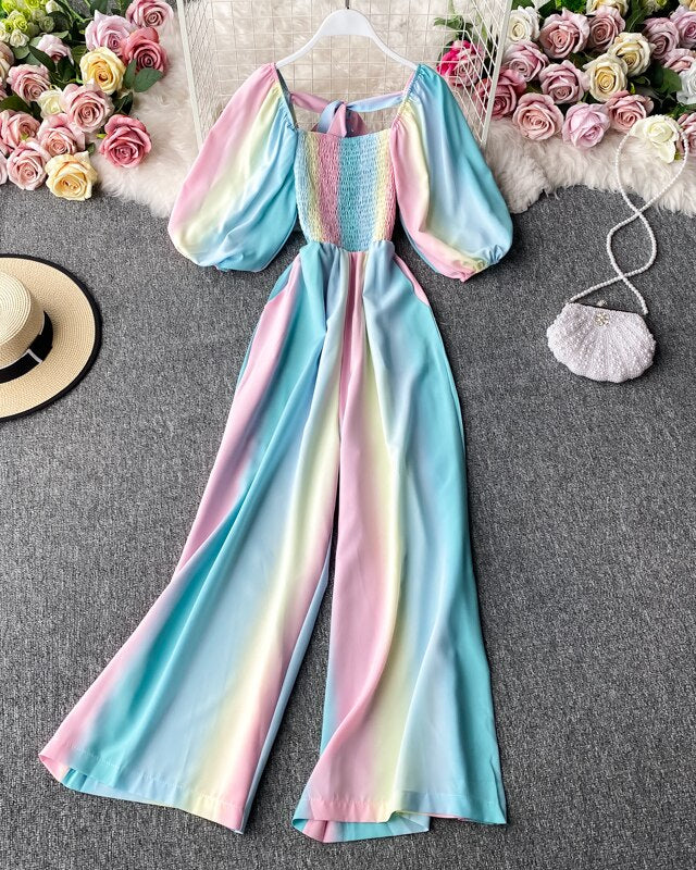 Pankh Zubair Rainbow Clinched Puff Sleeve Jumpsuit