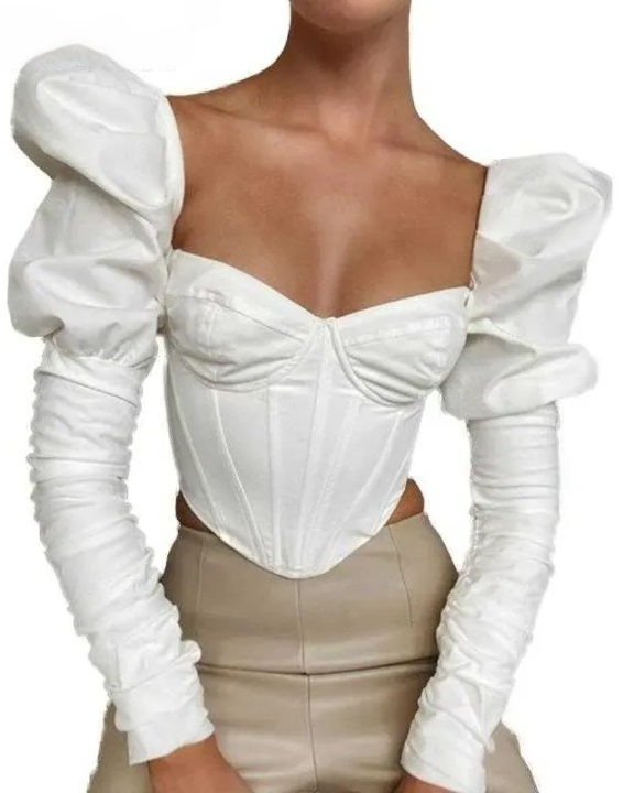 Laurenz cotton puff shoulder corset crop top