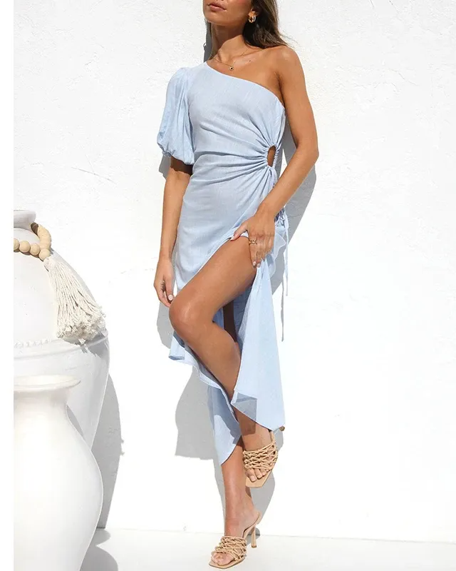 TAAVI ONE OFF SHOULDER COTTON BLEND DRESS