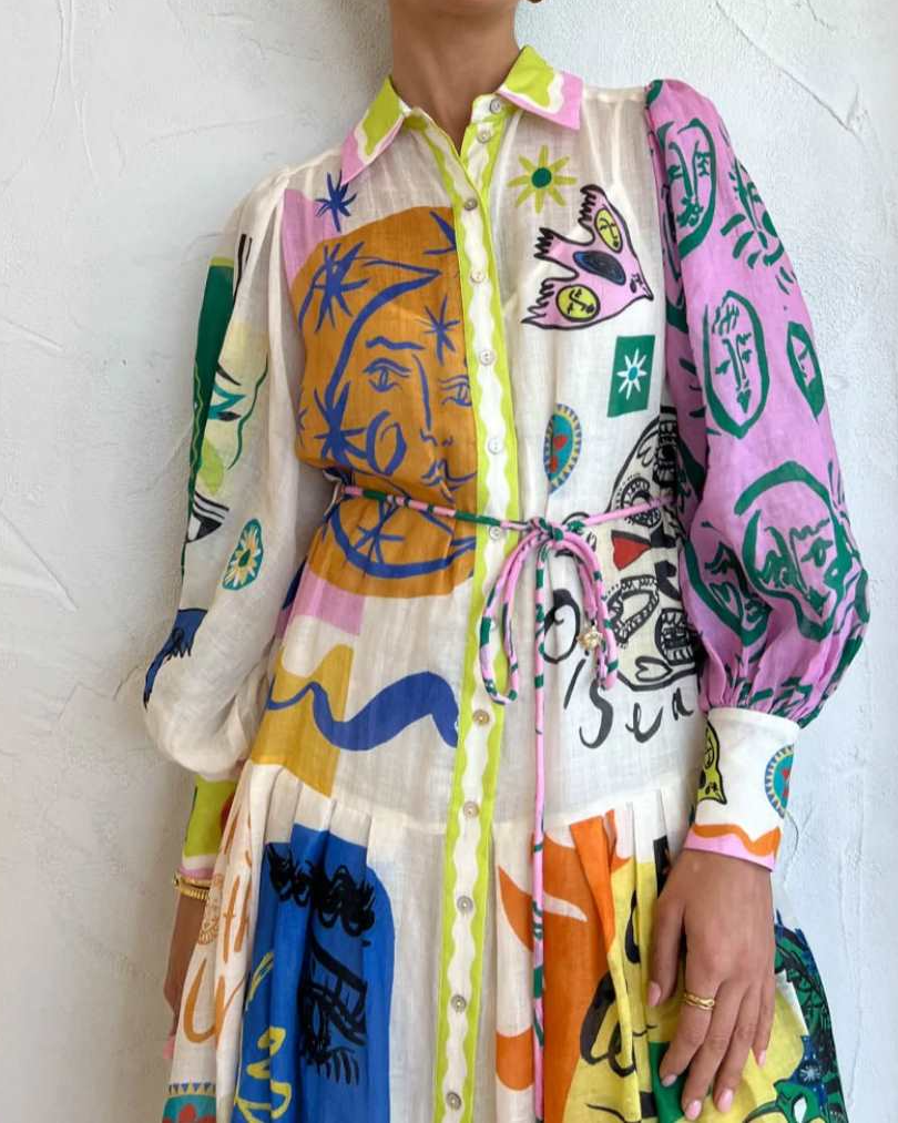 Nyra Spring Summer Printed Long Shirt Dress
