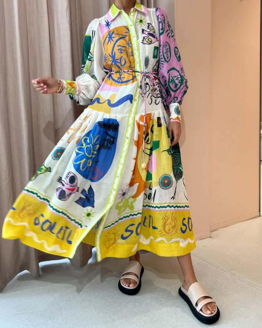 Nyra Spring Summer Printed Long Shirt Dress